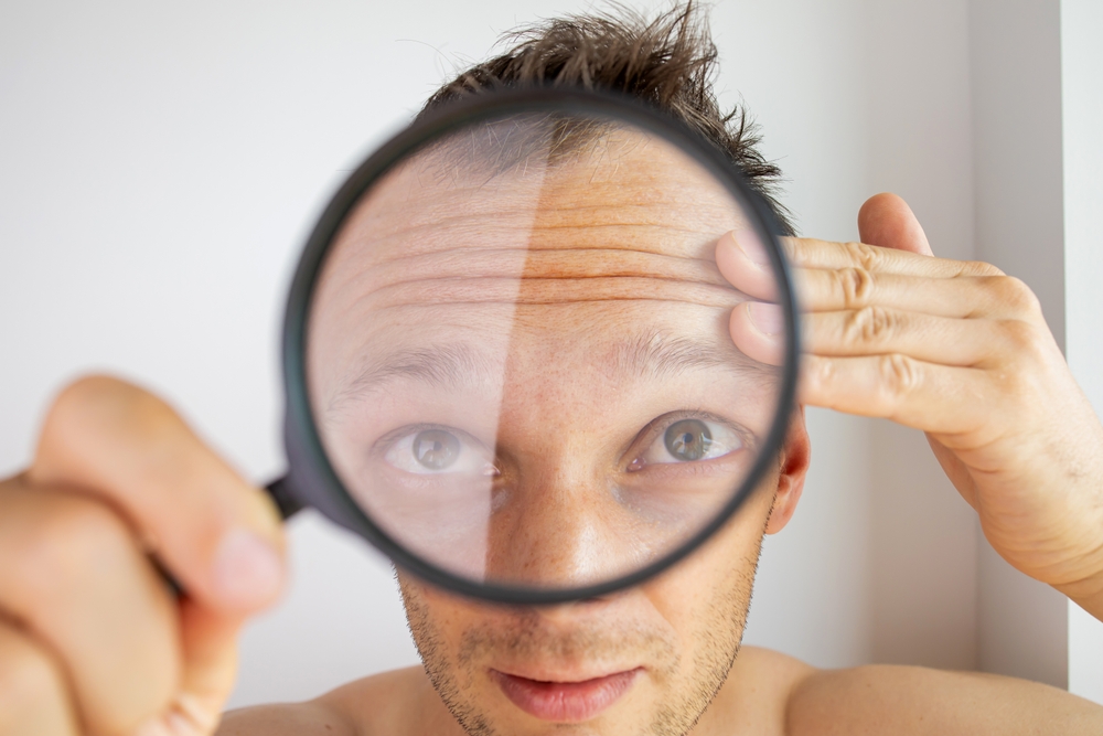 Face,Elderly,Man,Forehead,Wrinkles,Face.,The,Concept,Of,Collagen