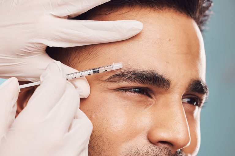 Beauty,,Botox,And,Eyebrow,With,A,Man,In,Studio,On